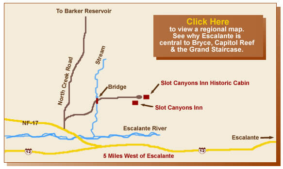 Road map to Slot Canyons Inn and Historic Cabin
